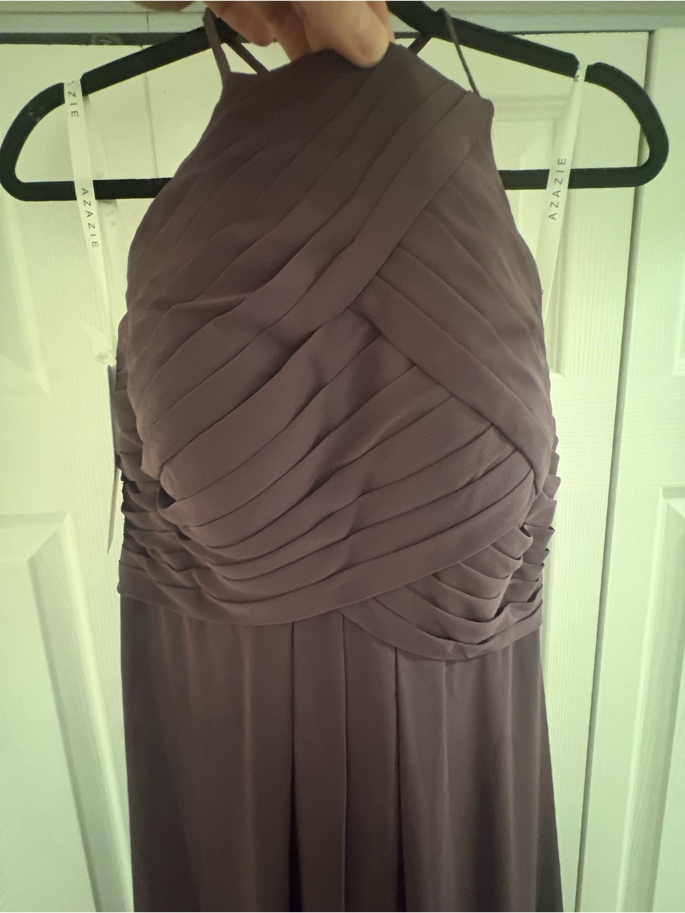Azazie Ginger Plum Bridesmaid Dress 
Size 6 | NWT | Chiffon Halter Formal Gown - Picture 3 of 15